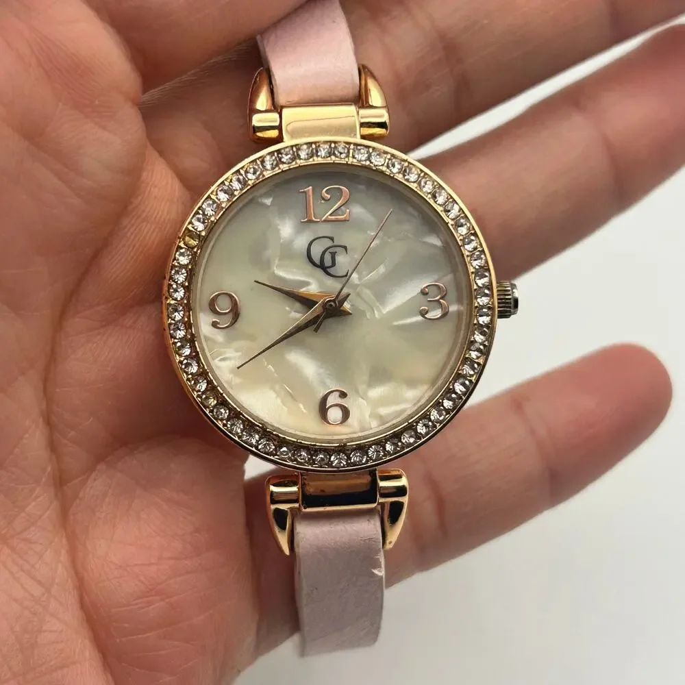 Gold Coast Mother Pearl Dial Crystal Accents Pink Leather Women’s Watch